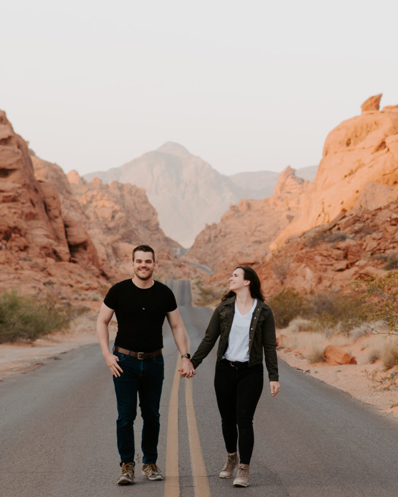 Engagement session in Valley of Fire State Park at sunrise, Nevada