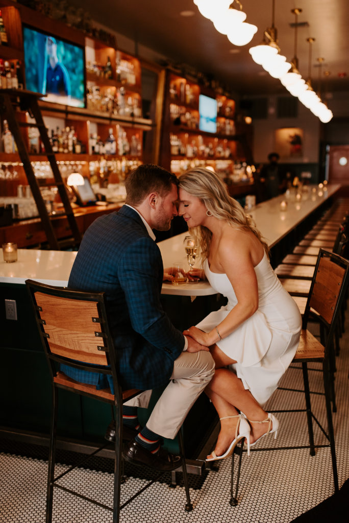 Classy engagement session at Sidecar Bar in downtown Roanoke, Virginia