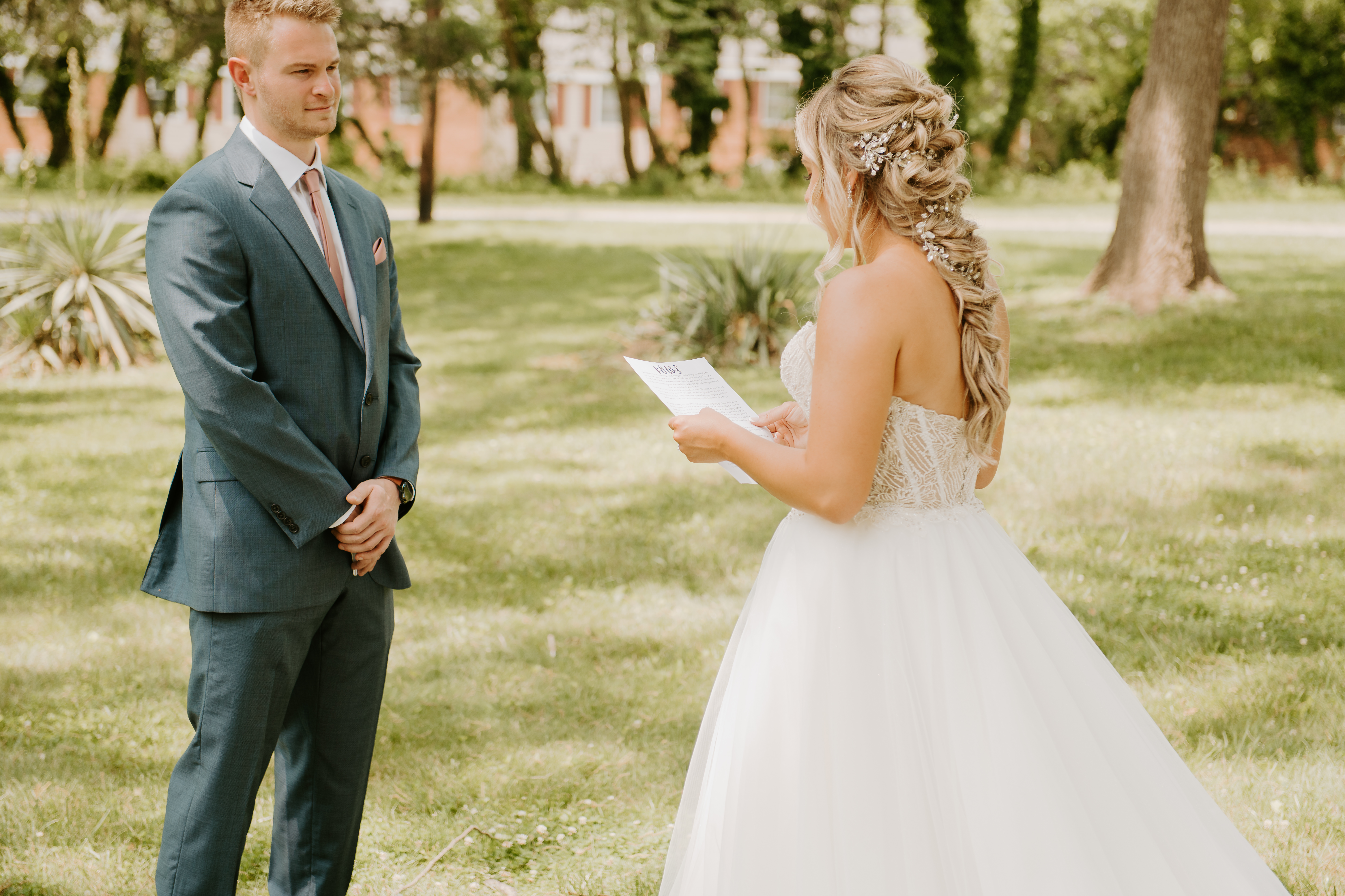 reading vows during intimate wedding in Virginia