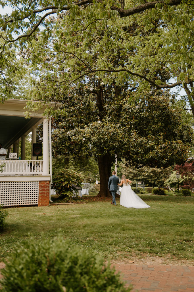 Bride and groom exiting their intimate wedding at the Avenel house in Bedford, Virginia