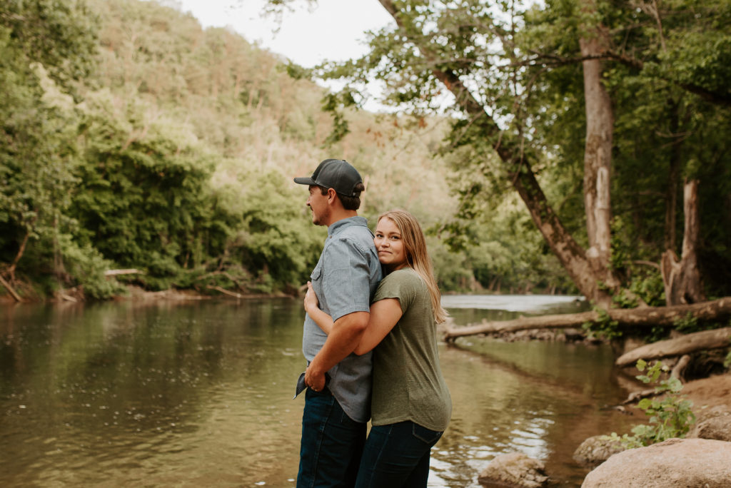 engagement session in the river during summer
