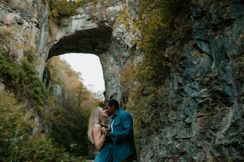 fall Virginia engagement session at Natural Bridge State park. Stunning fall colors and rock formations