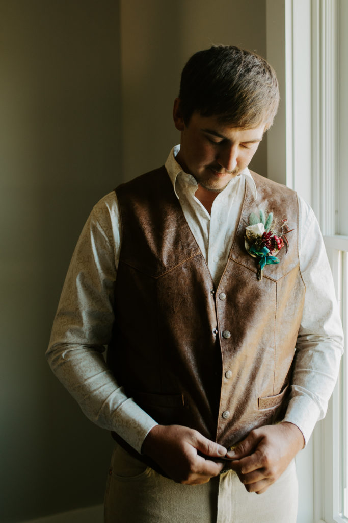Leather vest for summer Virginia wedding