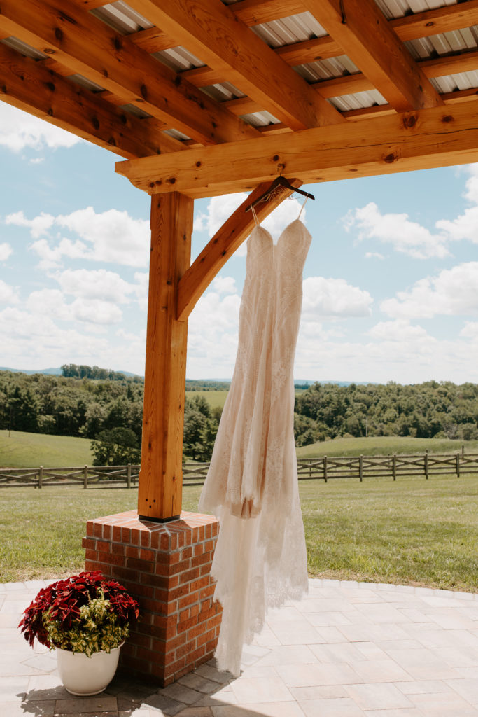 Boho, lace dress for a backyard summer Virginia wedding.