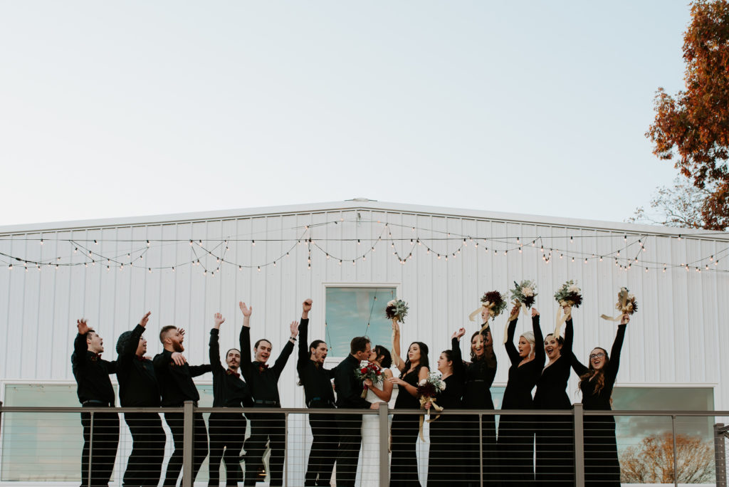black and red wedding party
