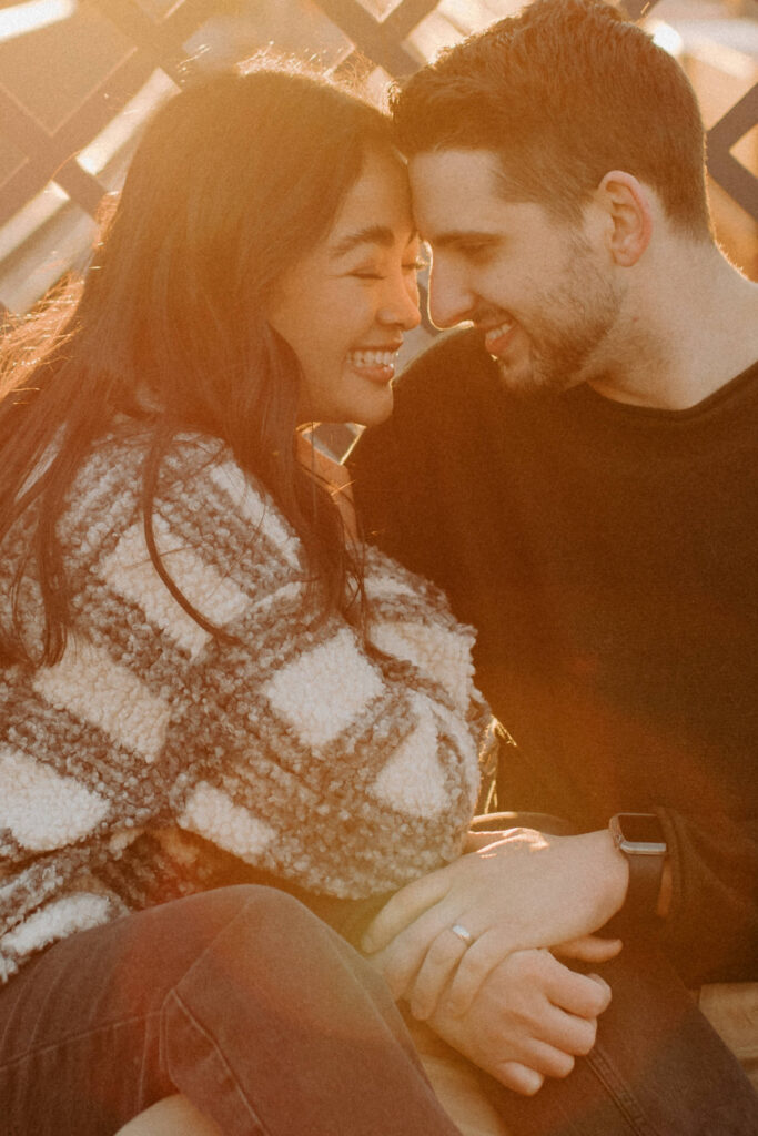 engagement session at sunset during the golden hour in March