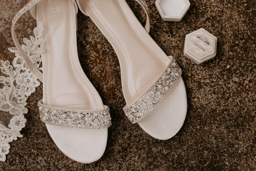 wedding day shoes and velvet ring box