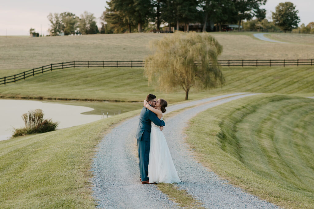 intimate bride and groom photos during the evening golden hour