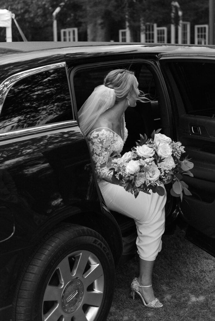 bride waiting in a limousine before walking down the aisle 