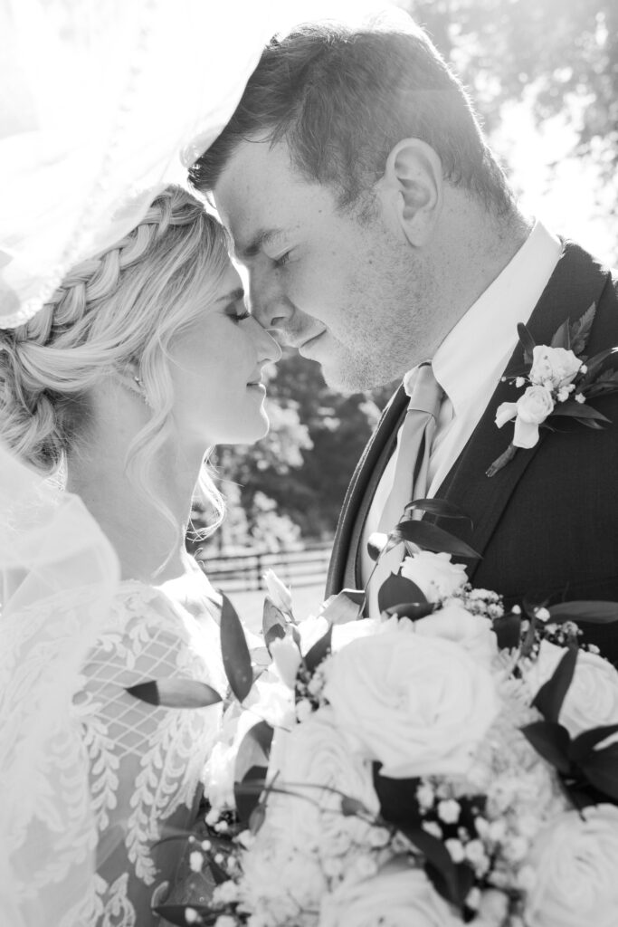 black and white photo of the bride and groom 