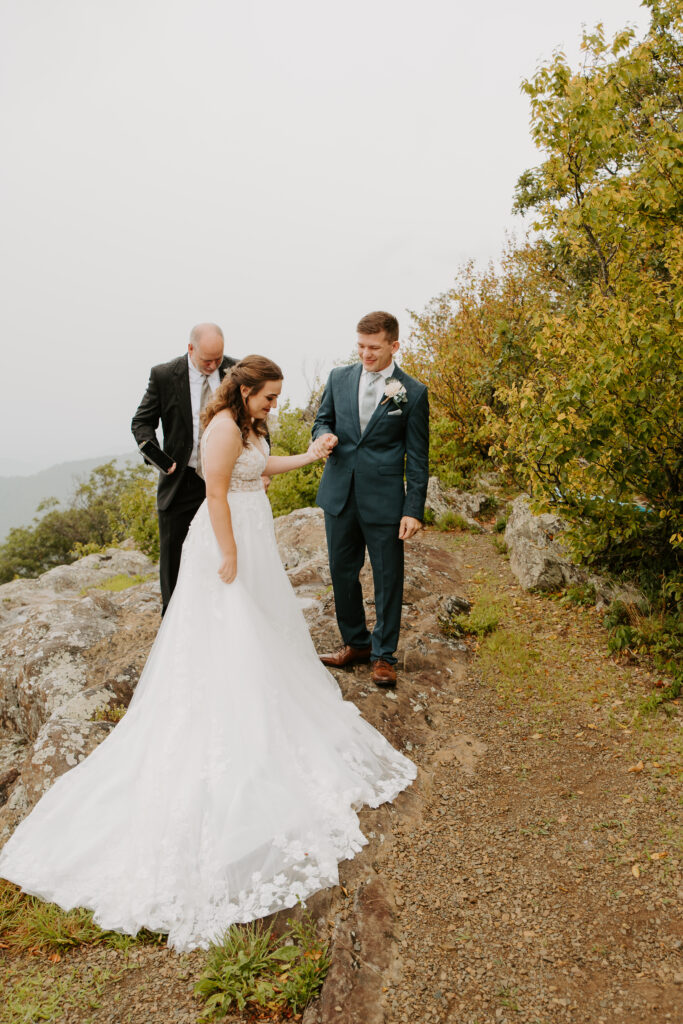 bride and groom after their first kiss on the mountaintop of Shenandoah National Park