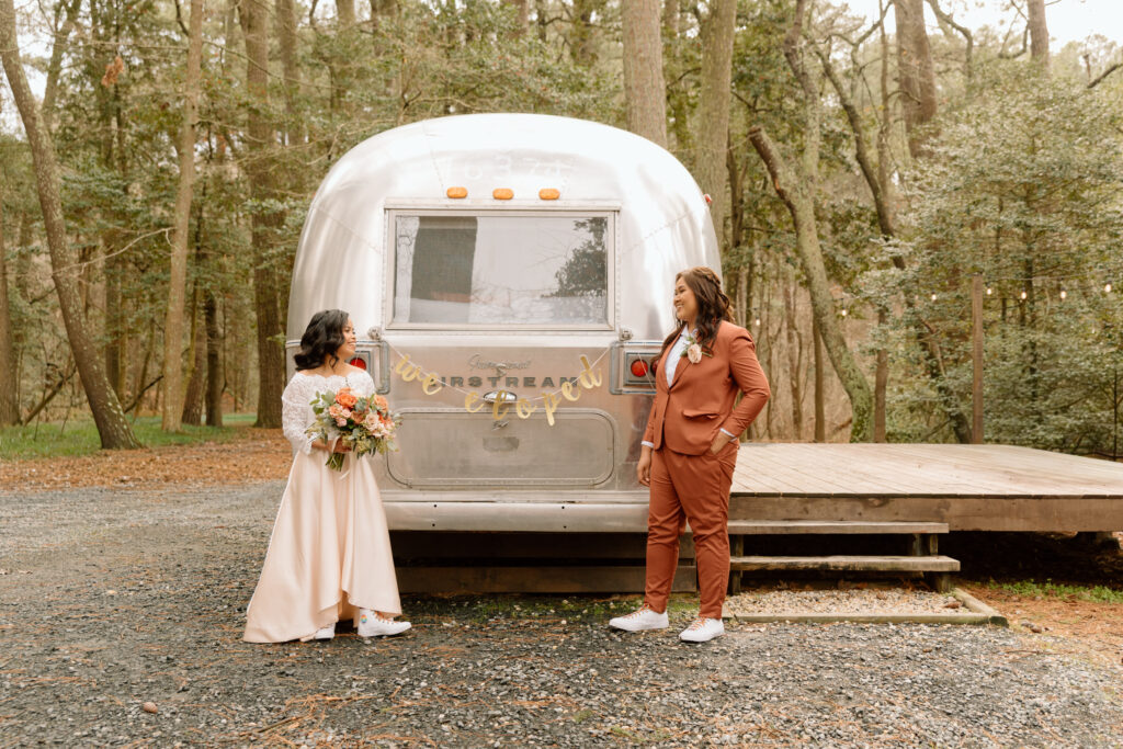 boho, airstream coastal Virginia elopement